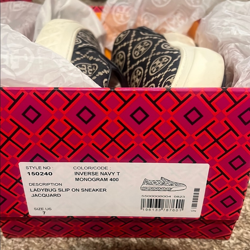 Tory Burch Navy and Cream Slip-On Sneakers